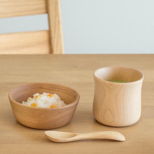 きのこのうつわ|木のベビー食器3点セット(お皿、コップ、スプーン)