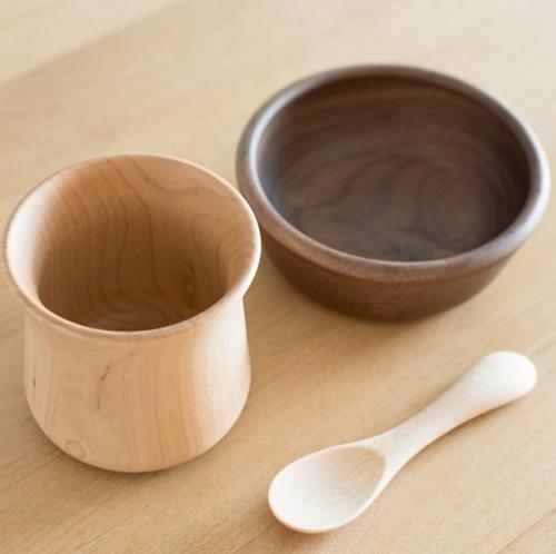 きのこのうつわ|木のベビー食器3点セット(お皿、コップ、スプーン)
