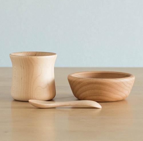 きのこのうつわ|木のベビー食器3点セット(お皿、コップ、スプーン)