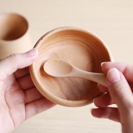 きのこのうつわ|木のベビー食器3点セット(お皿、コップ、スプーン)