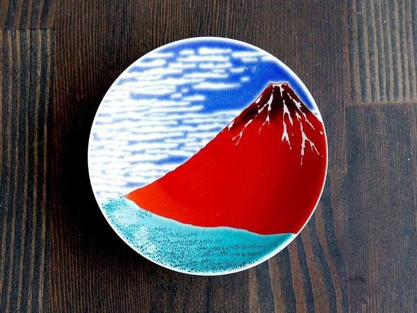 Japanese KUTANI ware Small Plate|traditional design,Fuji,Fujin,Raijin,Manekineko