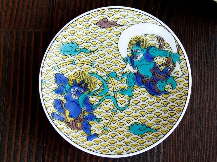 Japanese KUTANI ware Small Plate|traditional design,Fuji,Fujin,Raijin,Manekineko