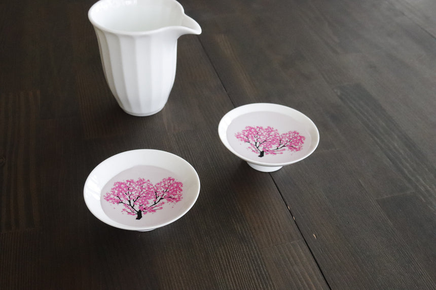 冷感桜 白平盃ペアセット|美濃焼、平盃、日本酒|丸モ高木陶器