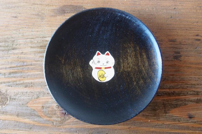 かわいいまねきねこの縁起豆皿|会津漆器 食器 おしゃれ| ほくるし堂