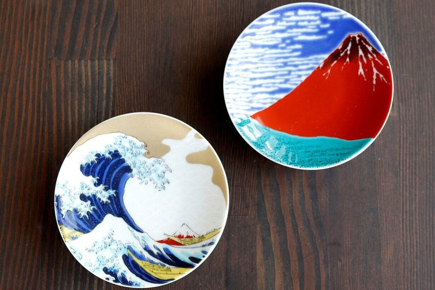 Japanese KUTANI ware Small Plate|traditional design,Fuji,Fujin,Raijin,Manekineko