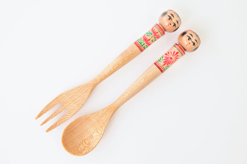 Kokeshi Doll Spoon&Fork cutlery mini|Kagamoku|Naruko,Miyagi|Japanese Traditional