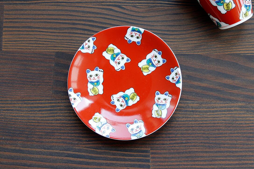 Japanese KUTANI ware Small Plate|traditional design,Fuji,Fujin,Raijin,Manekineko