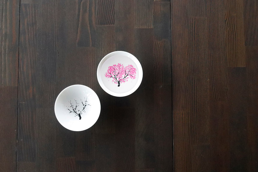 Japanese MINO ware (Minoyaki) Sake cups｜Cherry Blossom,porcelain,White,Pink