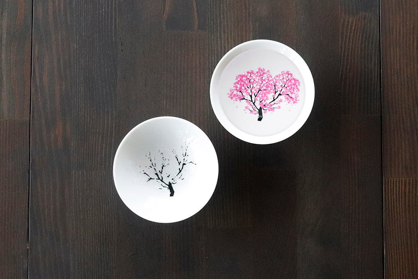 Japanese MINO ware (Minoyaki) Sake cups｜Cherry Blossom,porcelain,White,Pink